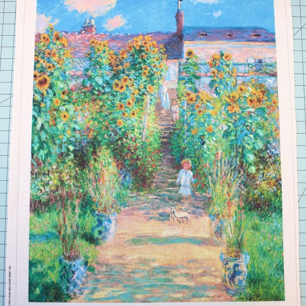 Claude Monet Garden 100% Cotton Fabric Panel - Quilting Sewing Block D825