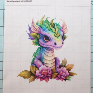 Watercolor Dragon 100% Cotton Fabric Panel Square - Small Sewing Quilting Block B50