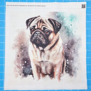 Winter Pug 100% Cotton Fabric Panel Block | Small Sewing Quilting Square J261