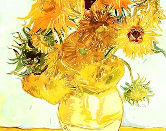 Vincent Van Gogh Sunflowers 100% Cotton Fabric Panel C474