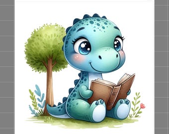 Reading Dinosaur 100% Cotton Fabric Panel Block Quilt Square M2284