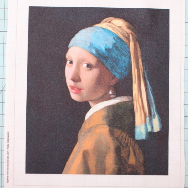 Girl With A Pearl Johannes Vermeer 100% Cotton Fabric Panel Square ~ Small Sewing Panel D63