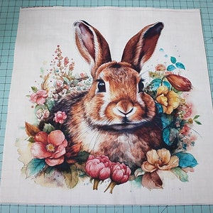 Bunny Rabbit 100% Cotton Fabric Panel Square Small Quilting Sewing ...