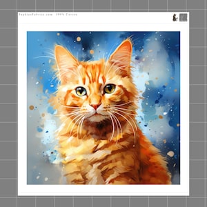 Orange Cat 100% Cotton Fabric Panel Block Quilt Square P4778