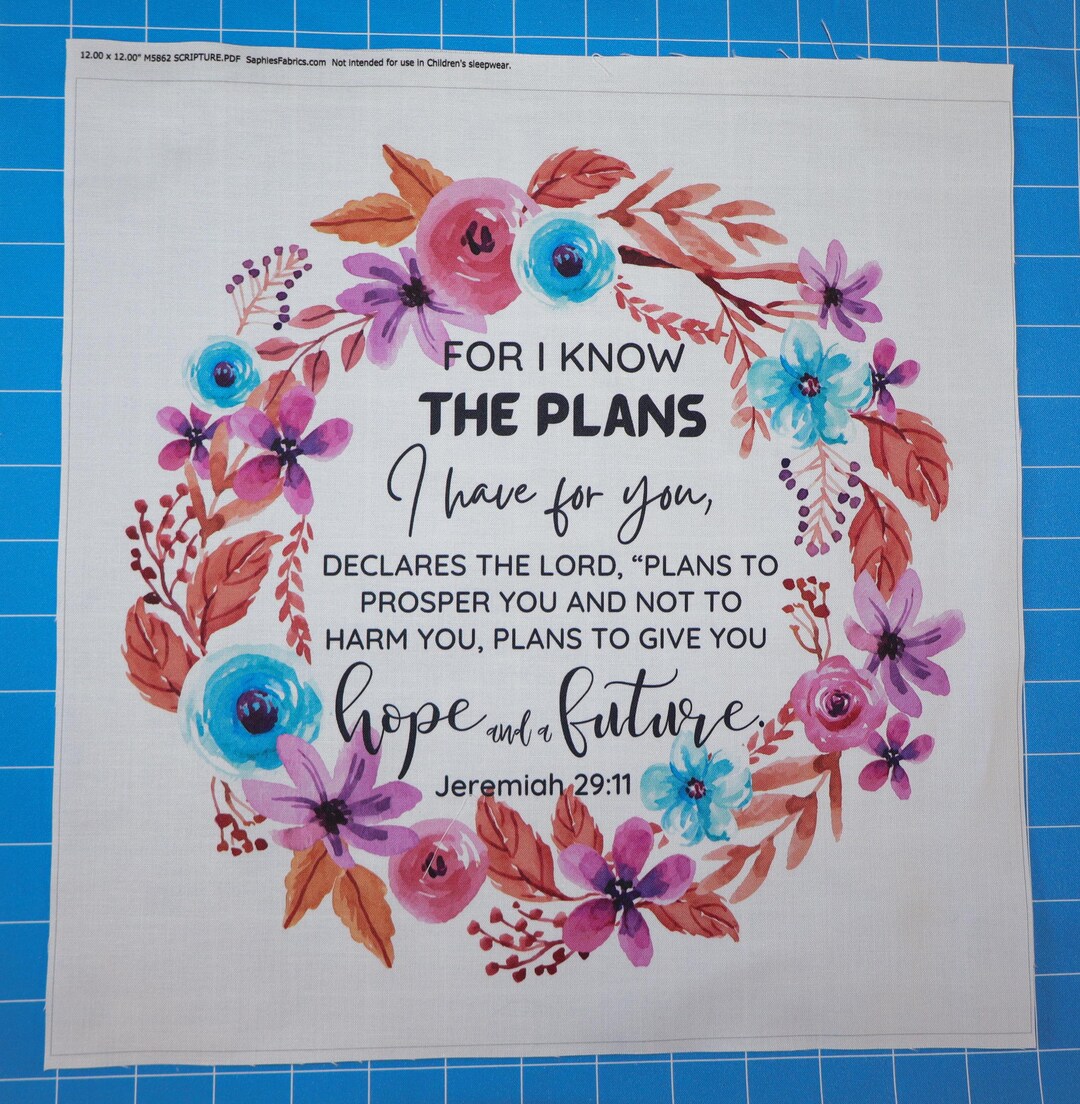 Jeremiah 29:11 Bible Verse 100% Cotton Fabric Panel Block | Small ...
