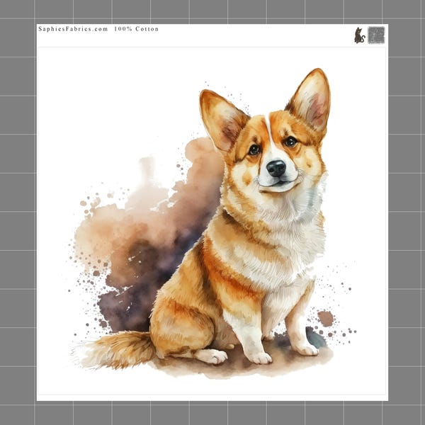 Corgi 100% Cotton Fabric Panel Block Quilt Square A550