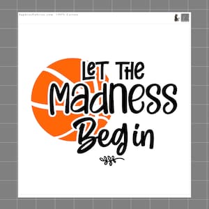 Let the Madness Begin Basketball 100% Cotton Fabric Panel Block Quilt Square G2701