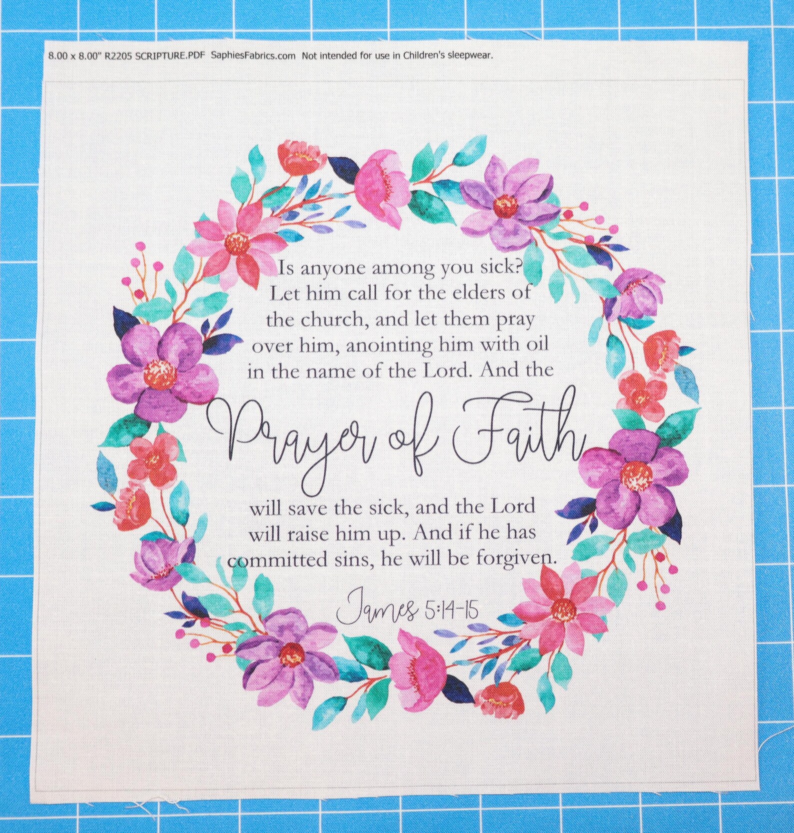 James 5:14-15 Faith Scripture 100% Cotton Fabric Panel Block Quilt ...