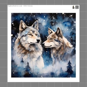 Winter Wolves 100% Cotton Fabric Panel Block Quilt Square M757