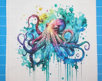 Octopus 100% Cotton Fabric Panel Block | Small Sewing Quilting Square C313