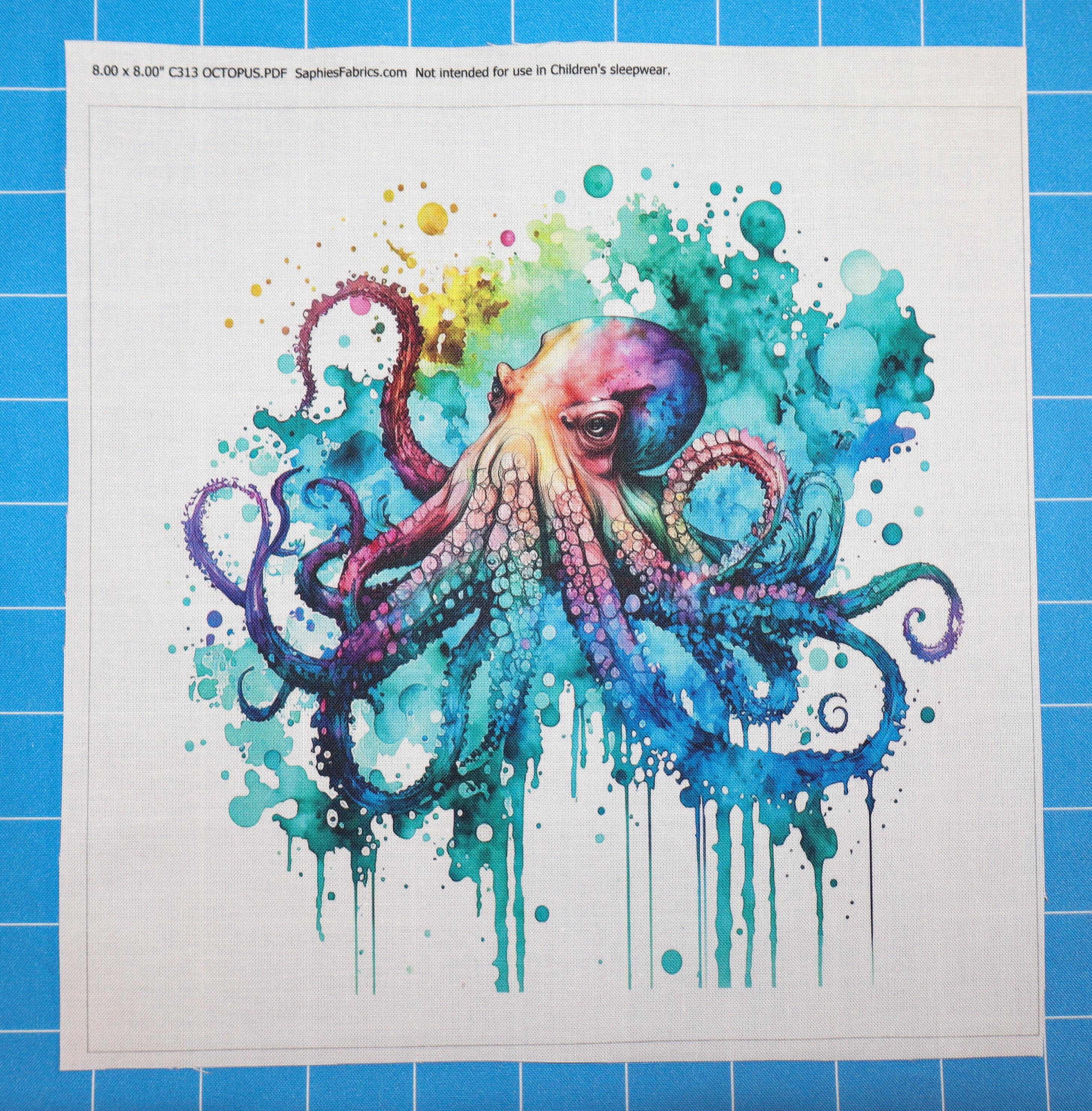 Octopus Fa Ric Panel Octopus 100% Cotton Fabric Panel Block Quilt Square C313 - Etsy