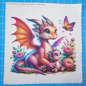 Dragon & Butterfly 100% Cotton Fabric Panel Block | Small Sewing Quilting Square P108