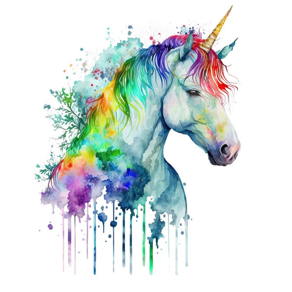 Watercolor Unicorn 100% Cotton Fabric Panel Square - Small Quilting Sewing Panel H591