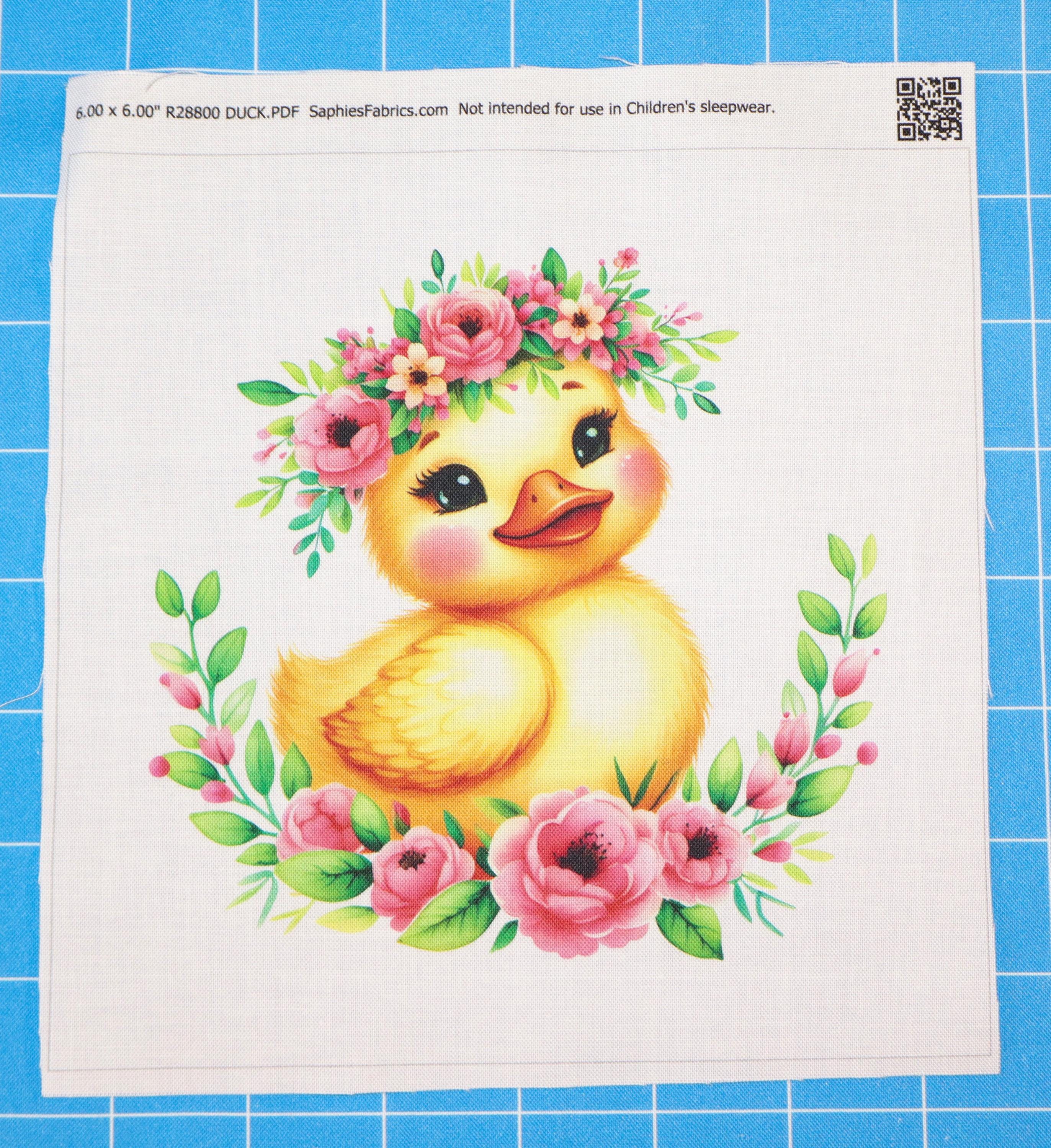 Floral Duck Duckling 100% Cotton Fabric Panel Block | Small Sewing Quilting Square R28800