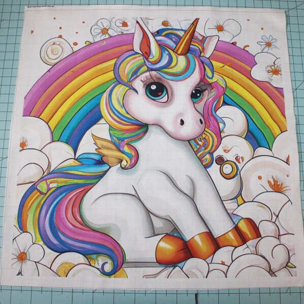 Unicorn Rainbow 100% Cotton Small Fabric Panel Square - Quilting Sewing Block G246