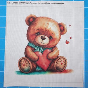 Teddy Bear 100% Cotton Fabric Panel Block | Small Quilting Sewing Square G898