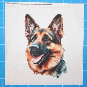 German Shepherd 100% Cotton Fabric Panel Block | Small Quilting Sewing Square E257