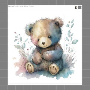 Teddy Bear 100% Cotton Fabric Panel Block | Small Sewing Quilting Square B4