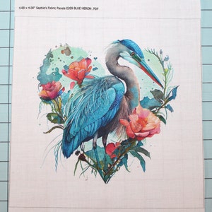 Blue Heron Floral 100% Cotton Fabric Panel Square - Small Sewing Quilting Block E209