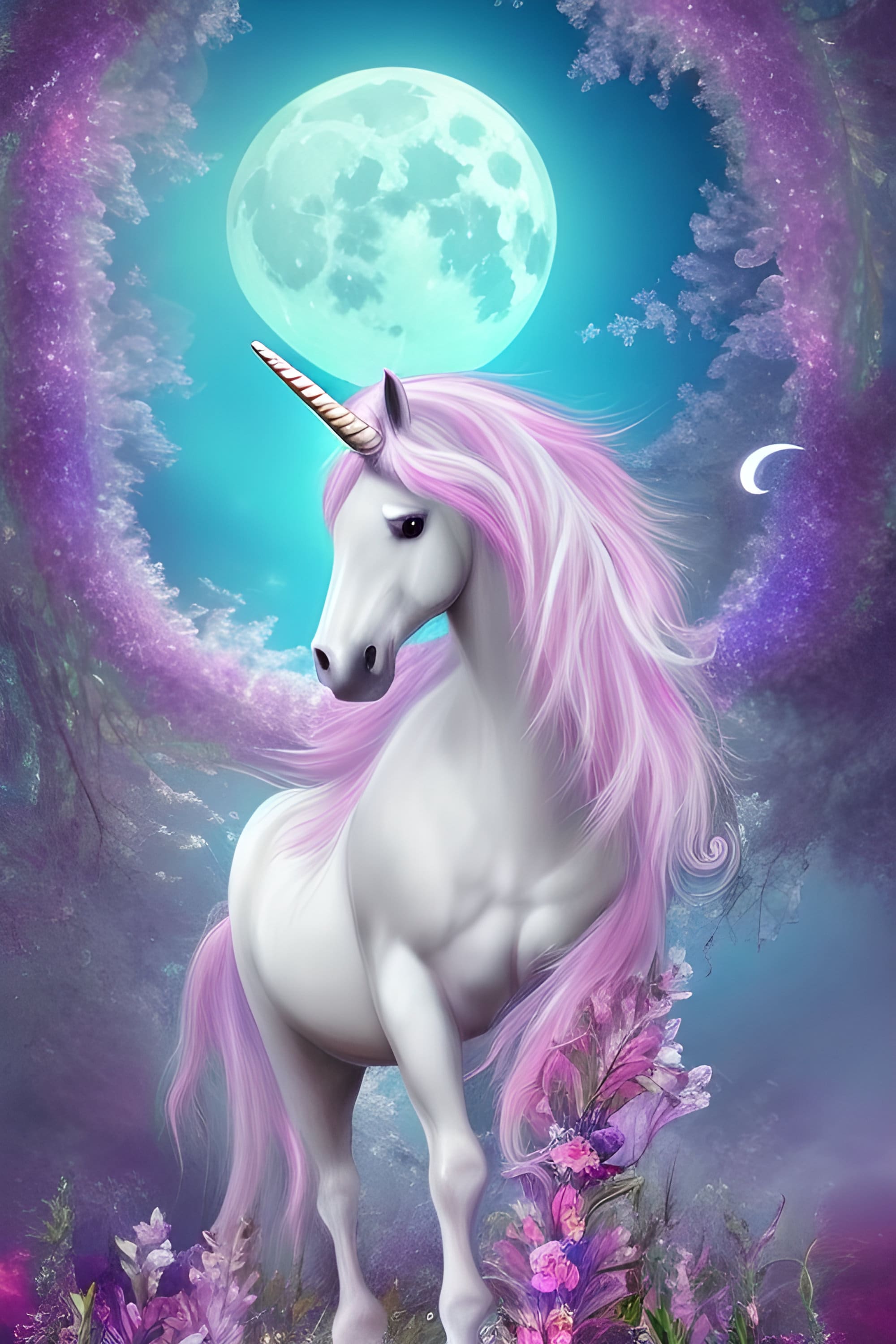 Unicorn Moon Fantasy 100% Cotton Small Fabric Panel | Small