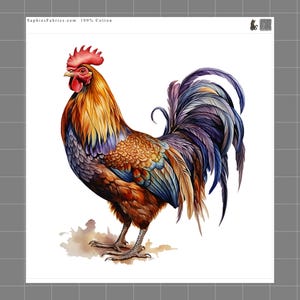 Rooster 100% Cotton Fabric Panel Block | Small Sewing Quilting Square J6202