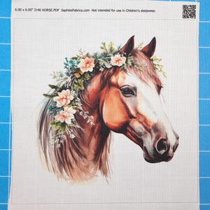 Floral Horse 100% Cotton Fabric Panel Block | Small Quilting Sewing Square J146