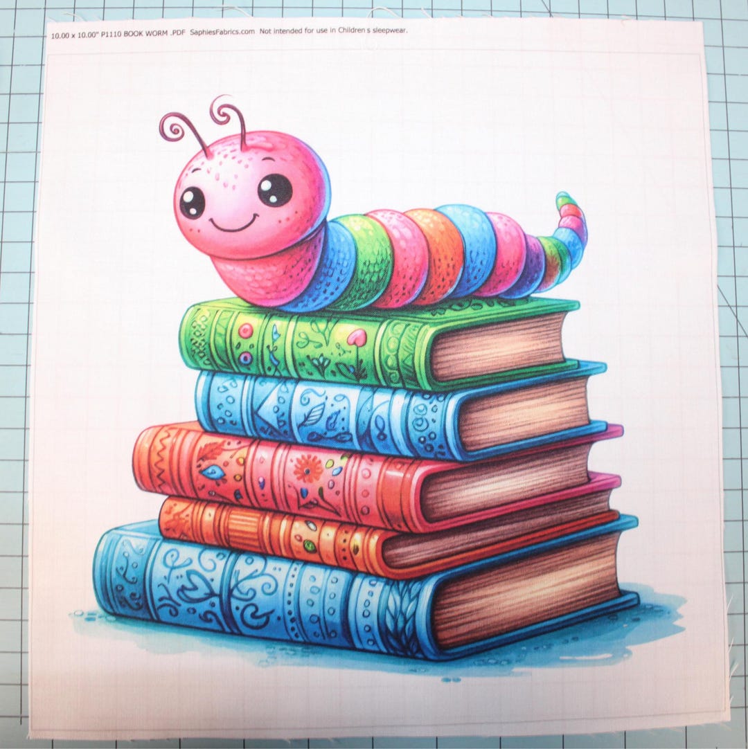 Bookworm Books 100% Cotton Fabric Panel Block | Small Sewing Quilting ...