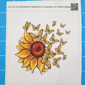 Sunflower Butterflies 100% Cotton Fabric Panel Block | Small Sewing Quilting Square E618
