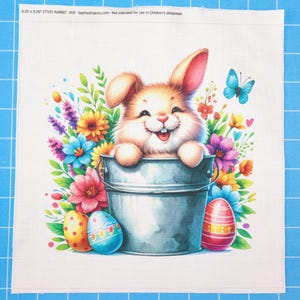 Easter Floral Bunny Rabbit 100% Cotton Fabric Panel Block | Small Sewing Quilting Square ET555