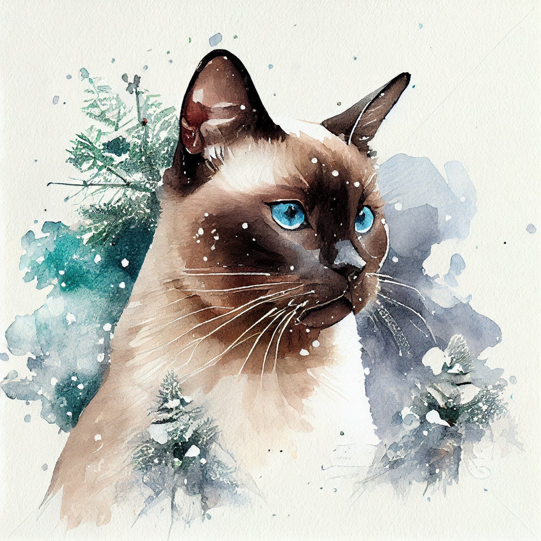 Winter Siamese Cat 100 Cotton Fabric Panel Square Quilting Etsy