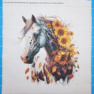Sunflower Horse 100% Cotton Fabric Panel Block | Small Sewing Quilting Square B235