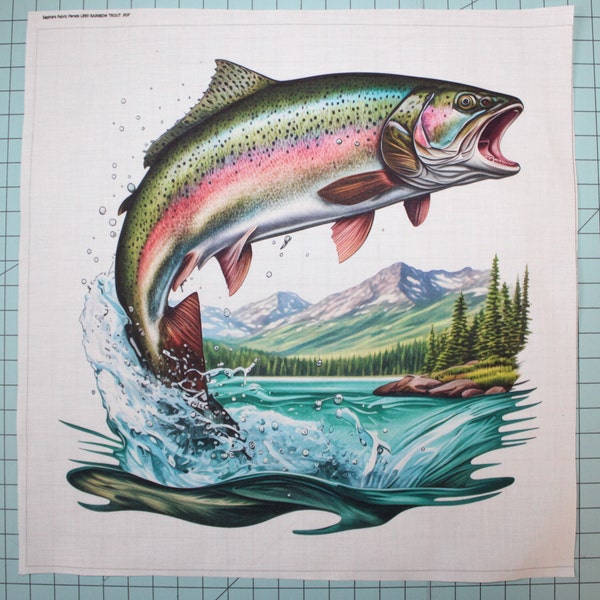 Rainbow Trout 100% Cotton Fabric Panel Square - Small Sewing Quilting Block L8900