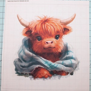 Baby Highland Cow 100% Cotton Fabric Panel Square - Small Sewing Quilting Block H331