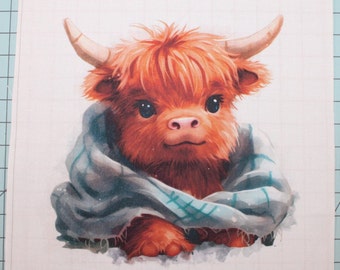 Baby Highland Cow 100% Cotton Fabric Panel Square - Small Sewing Quilting Block H331