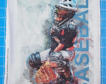 Baseball Player Sketch Fabric Panel 100% Cotton Small Fabric Panel B240