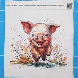 Pig 100% Cotton Fabric Panel Block | Small Sewing Quilting Square B242