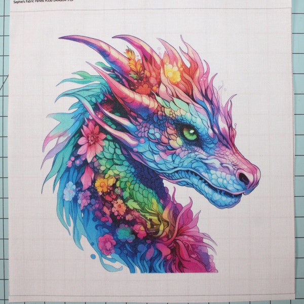 Dragon 100% Cotton Fabric Panel Square - Small Sewing Quilting Block H350