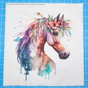 Floral Horse 100% Cotton Fabric Panel Block | Small Sewing Quilting Square A310