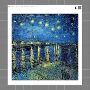 Van Gogh Starry Night Over Rhone 100% Cotton Fabric Panel | Quilting Sewing Block C258