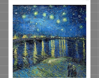 Van Gogh Starry Night Over Rhone 100% Cotton Fabric Panel Block C258