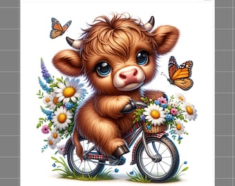 Cow on Bike 100% Cotton Fabric Panel Block Quilt Square M2544