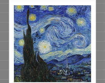 Vincent Van Gogh Starry Night 100% Cotton Fabric Panel Block B2