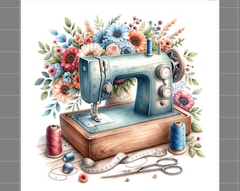 Floral Sewing Machine 100% Cotton Fabric Panel Block Quilt Square M5714