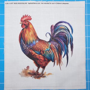Rooster 100% Cotton Fabric Panel Block | Small Sewing Quilting Square J6202