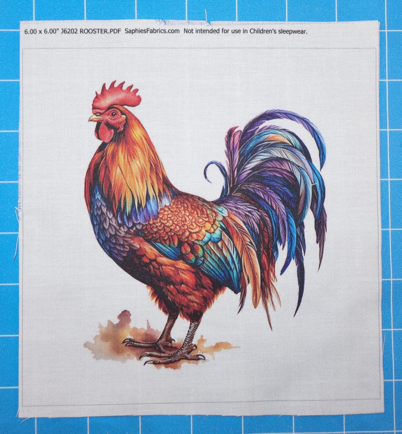 Rooster 100% Cotton Fabric Panel Block | Small Sewing Quilting Square ...
