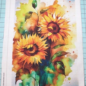 Watercolor Sunflowers 100% Cotton Fabric Panel ~ Quilting Sewing Fabric Unique Panel D166