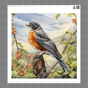 Robin 100% Cotton Fabric Panel Block | Small Quilting Sewing Square Q235