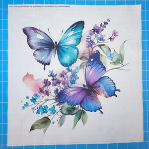 Butterfly Floral 100% Cotton Fabric Panel Block | Small Sewing Square B234
