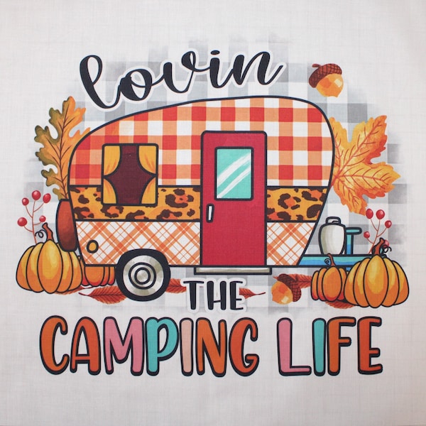 Mini Camping Camp Life 100% Cotton Fabric Panel Block - Small Quilting Sewing Block L701