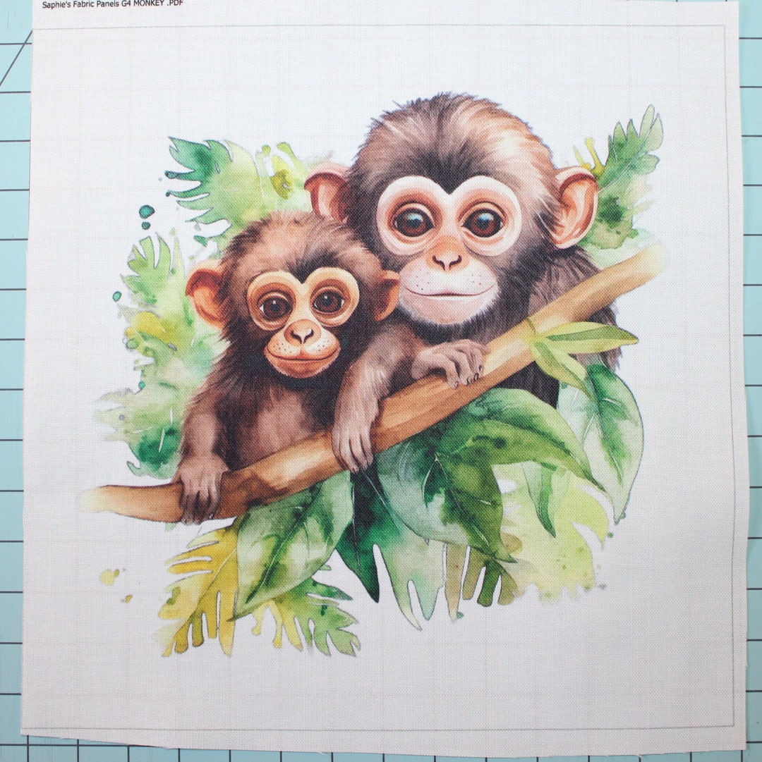 Monkeys 100% Cotton Fabric Panel Square Small Quilting Sewing Panel ...